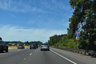 Interstate 5 traverses an area of wetlands north of the Oak Street entrance ramp and Kalama.