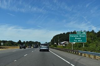 A diamond interchange joins Interstate 5 with Kalama River Road at Exit 32 in 0.75 miles.