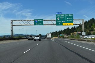 Exits 36 A B depart simultaneously from I-5 northbound at the parlo interchange with SR 432 (Tennant Way) west. SR 432 west links with SR 433 south across the Lewis and Clark Bridge spanning the Columbia River to U.S. 30 at Rainier, Oregon.