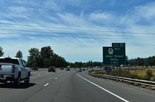 Originating at Exit 39, SR 4 follows Allen Street west to the Kelso city center, where it dog legs three blocks north to Cowlitz Way west to Longview.
