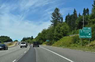 Business Loop I-5 joins SR 411 along Huntington Avenue N at the Castle Rock city center. The two overlap 1.80 miles northeast to Interstate 5 at Exit 49.