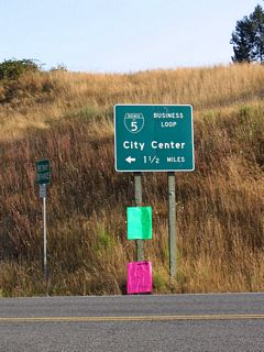 Huntington Avenue S stems west from nearby Bond Road at Kalmbach Road. Business Loop I-5 north runs along the Cowlitz River at Lions Pride Park before entering the Castle Rock street grid.