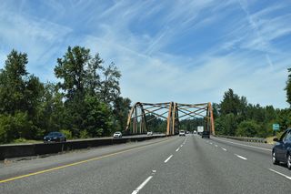 Both directions of Interstate 5 cross the Toutle River over tied-arch bridges built in 1969.