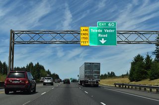 Toledo-Vader Road extends east from the end of SR 506 and Exit 60 onto Ash Street in Toledo. This is a more direct route to the city versus remaining on I-5 north to Exit 63.