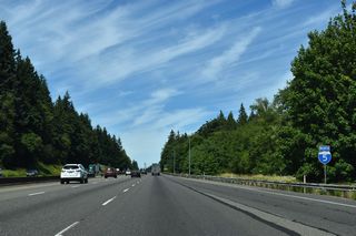 A truck climbing lane opens along I-5 from the diamond interchange at Exit 68 northward for 1.2 miles.