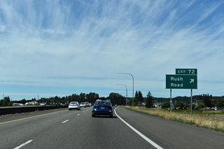 Rush Road continues north from Exit 72 to Jackson Highway (Historic U.S. 99). An array of traveler services surround the exchange with I-5/U.S. 12.