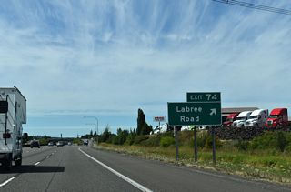 Labree Road east becomes Maurin Road at parallel Bishop Road. The Fred Meyer Stores Retail Service Distribution Center further east along Maurin Road is one of many industrial businesses between Interstate 5 and Jackson Highway.