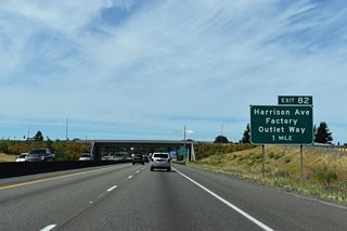 I-5/U.S. 12 run between the Chehalis River and Plummer Lake on the ensuing stretch north to Exit 82 for Harrison Avenue and Factory Outlet Way.