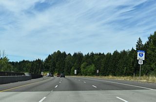 I-5/U.S. 12 span Reynolds Avenue, the BNSF Railroad and the Chehalis Western Railroad at Blakeslee Junction ahead of these confirming markers.
