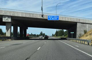 The Scatter Creek Rest Area follows along Interstate 5, two miles north of U.S. 12.