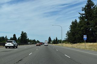 The Chehalis Western Railroad continues along the west side of Interstate 5 as both proceed north across Grand Mound Prairie.