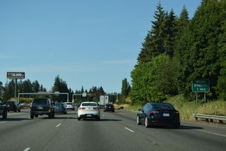 Interstate 5 curves north through Milton ahead of a weigh station in Federal Way.