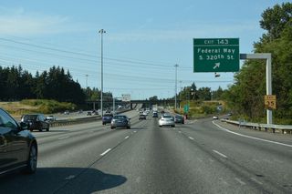 East from the parclo interchange (Exit 143) with I-5 and the Federal Way city line, S 320th Street becomes Peasley Canyon Road toward Auburn. S 320th Street extends west to 47th Avenue SW by Dash Point State Park.