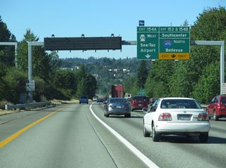 Interstate 405 is an urban loop around Lake Washington and the city of Seattle stretching 30.3 miles north from Tukwilla to Lynnwood. SR 518 is a 3.40 mile long freeway spurring west from I-5/405 to SR 509 at Burien.