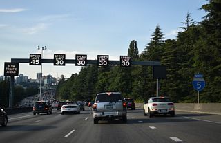 Heavy traffic is common in both directions of I-5 near Beacon Hill. WSDOT traffic counts recorded 240,000 vehicles per day (vpd) along the freeway between Exits 163 and 164 A in 2009 and 253,019 in 2024. Variable speed limits are used on this stretch.