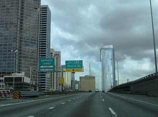 The Interstate 5 Express Lane travel uninterrupted to the NE 42nd Street ramp at the University District. The lanes shift direction on a weekly schedule to aid in peak hour traffic or during special events.