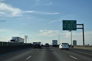 One quarter mile south of the diamond interchange with NE 45th Street on Interstate 5 north.