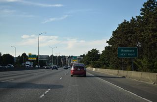 SR 522 (Lake City Way) arcs eastward along the Lake Washington north shore to Kenmore and Bothell.