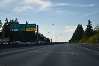 The Express Lanes return to the I-5 mainline north ahead of Exit 176 in Shoreline. Northgate Way constitutes an arterial between SR 99 at North Park and SR 522 at Victory Heights.