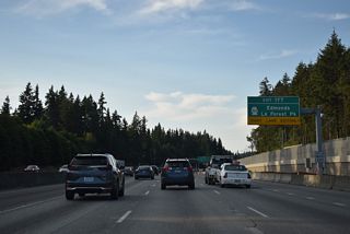 A three quarter cloverleaf interchange at Exit 177 links I-5 with SR 104 (NE 205th Street) in Shoreline. SR 104 follows Ballinger Way southeast to Lake Forest Park and SR 522 (Bothell Way).