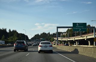 Interstate 5 crosses the Snohomish County and Mountlake Terrace city lines at the SR 104 under pass.