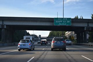 Interstate 5 continues three quarters of a mile north from 236th Street SW to Exit 179 with 220th Street SW near Seattle Heights in Mountlake Terrace.