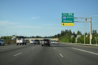 Interstate 405 loops 30.30 miles southward from I-5/SR 525 to Bothell, Kirkland, Bellevue and Renton east of Lake Washington.