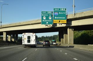 Alderwood Mall Parkway passes over Interstate 5 north at Exit 182.