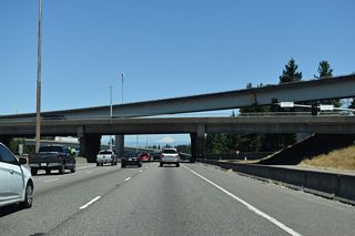 SR 527 (19th Avenue SE) passes over Interstate 5 below the flyover ramp to SR 526 (Boeing Freeway) west.