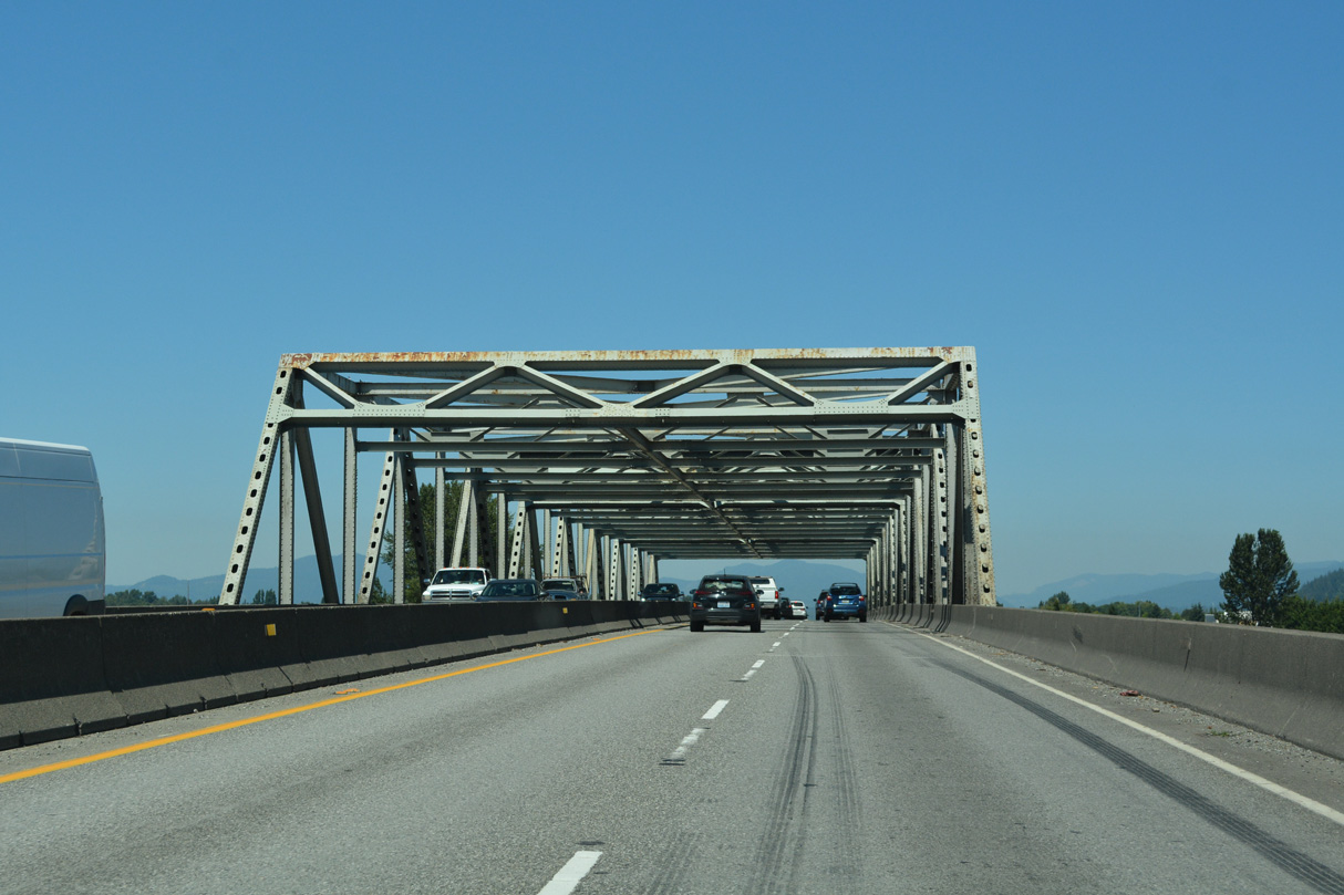The steel through truss bridge taking I-5 across the Skagit River was built in 1955.