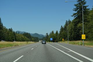 The Bow Hill Rest Areas line both sides of Interstate 5 on a bluff rising west of Friday Creek and Old Highway 99 N.