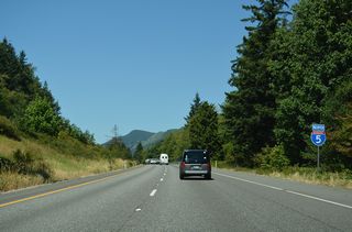 Interstate 5 parallels Friday Creek across a broad valley east of Chuckanut Mountain north to Lake Samish.