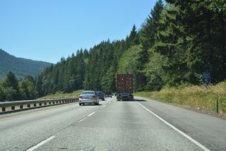 Interstate 5 and parallels Old Samish Road and Chuckanut Creek in a valley north of Chuckanut Mountain. This is the most mountainous section of Interstate 5 within the Evergreen State.