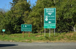 SR 11 follows Chuckanut Drive (former U.S. 99 Alternate) south from 12th Street to Chuckanut Village along Chuckanut Bay. The Fairhaven Transportation Center is located along Harris Avenue west of 12th Street.