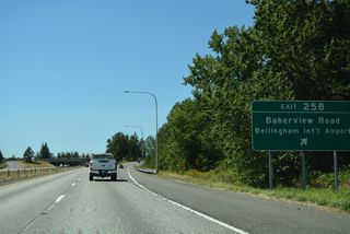 Bakerview Road travels west across northern Bellingham to Interstate 5 at Exit 258. Bakerview Road becomes Airport Drive west at Maplewood Avenue (Old U.S. 99)  near Bellingham International Airport (BLI).