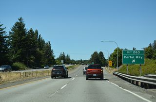 Portal Way (former U.S. 99) parallels Interstate 5 north to Custer and Blaine.