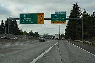 Interstate 205 angles southeast 6.26 miles to the freeway along SR 500 at the Vancouver city line. The freeway reaches Portland International Airport (PDX) in 12 miles and I-84 in 14 miles.