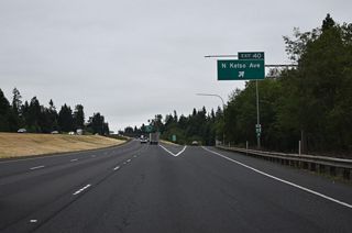 Southbound at the diamond interchange (Exit 40) with Kelso Avenue south and Holcomb Road north. Kelso Avenue provides a more direct route to SR 4 west to Longview. SR 4 is a 62.27 mile long highway stretching west from Kelso/Longview to U.S. 101 east of Long Beach.