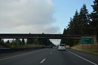 Passing under Park Road near St. Urban on Interstate 5 south, 18 miles north of Castle Rock and 27 miles out from Kelso.