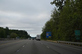 I-5/U.S. 12 south enter Lewis County on the prairie below Davis Hill and other hills to the east.
