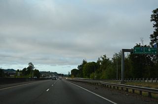 I-5/U.S. 12 travel south between Plummer Lake and the Chehalis River ahead of SR 507 (Mellon Street). Exit 81 formerly departed along this stretch for SR 507 directly.