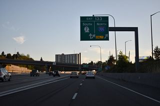 Exit 133 separates into ramps for Interstate 705 north to Downtown Tacoma and SR 7 south to Pacific Avenue just after departing from I-5 southbound.