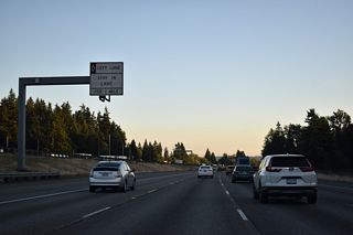 Traffic in the Interstate 5 carpool lane is restricted from making lane changes until after the S 375th Street overpass near the Pierce County line.