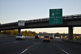 The southern segment of SR 99 ends at a six-ramp parclo interchange (Exit 137) with Interstate 5. SR 99 travels 16.78 miles from SR 518 in SeaTac to Fife.