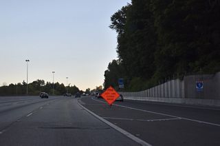 Entrance ramps from SR 518 east and Klickitat Drive combine before merging onto Interstate 5 south at this confirming marker.