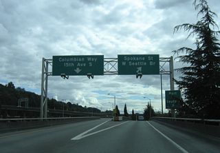 Columbian Way extends from the Spokane Street Viaduct to the Beacon Hill street grid at 14th and 15th Avenues S. The viaduct west provides access to Spokane Street and the Port of Seattle facilities below at 1st Avenue S and Harbor Island.