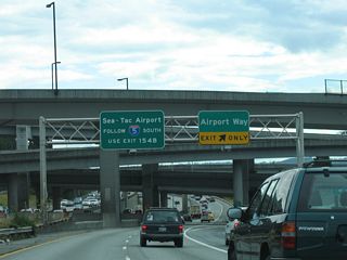 The ramp to Airport Way departs south of the I-5/90 systems interchange. Airport Way extends southward to Boeing Field / King County International Airport (BFI) in southern Seattle.