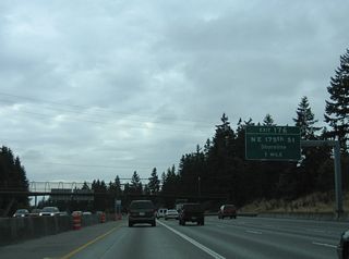 Heading south through Shoreline, Interstate 5 next meets NE 175th Street at a diamond interchange (Exit 176).
