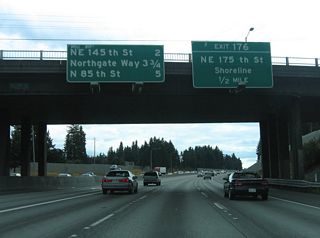 NE 175th Street leads west to Richmond Highlands and east to North City within Shoreline. NE 145th Street (SR 523) follows at the Seattle city line in two miles.
