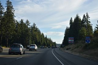 Interstate 5 angles southwest by Thorton A. Sullivan Park and Silver Lake.